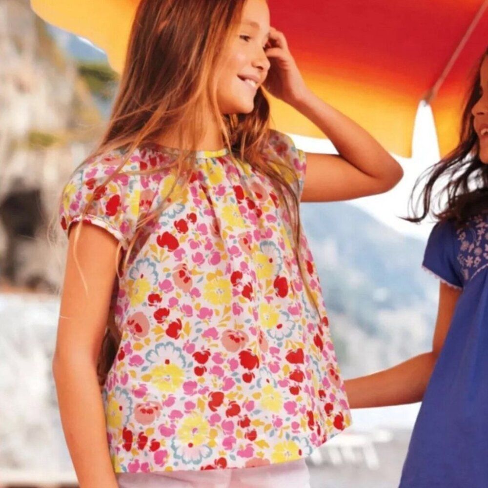 Mini Boden Cotton Floral Boho Peasant Top Blouse with Gold Trim Size 6-7Y